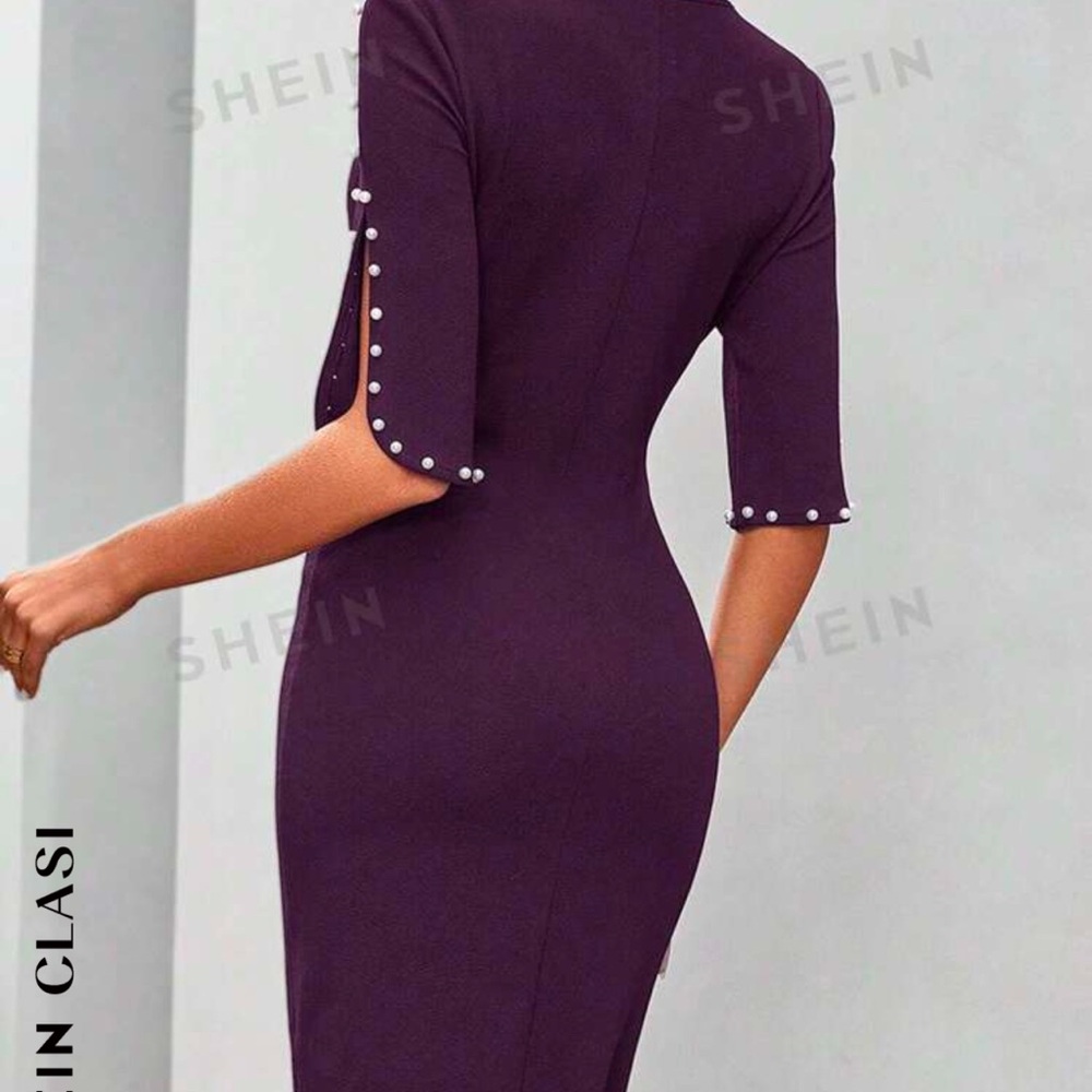 SHEIN Purple Pearl-Trim Bodycon Dress